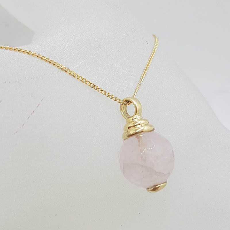 9ct Yellow Gold Rose Quartz Ball Pendant on Gold Chain