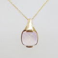 9ct Yellow Gold Square Rose Quartz Pendant on Gold Chain