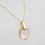 9ct Yellow Gold Square Rose Quartz Pendant on Gold Chain