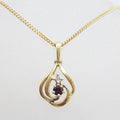 9ct Yellow Gold Garnet &amp; Diamond Pendant on Gold Chain