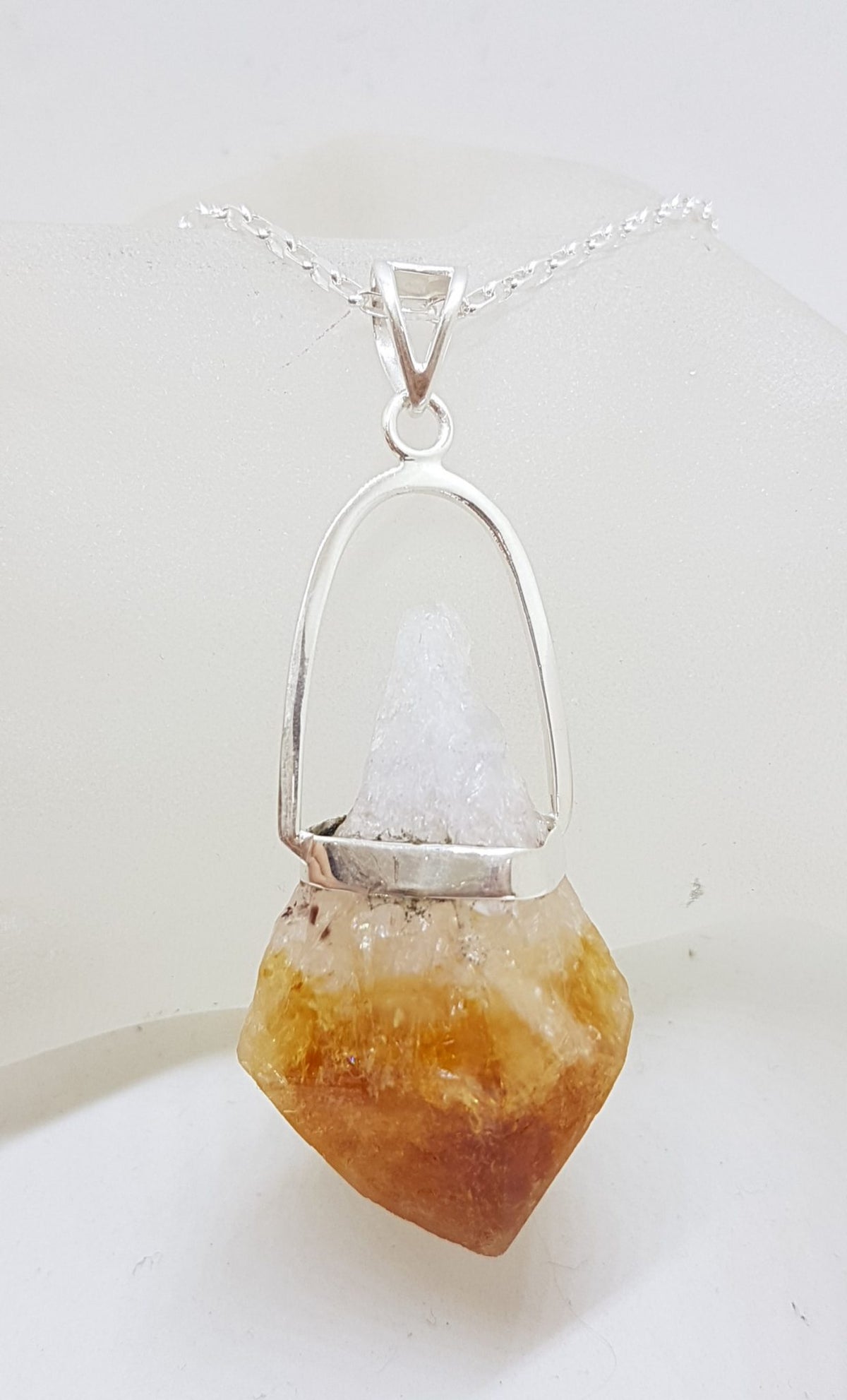 Sterling Silver Very Large Natural Free Form Citrine Crystal Pendant on Silver Chain