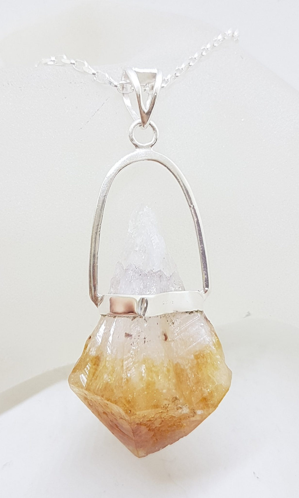 Sterling Silver Very Large Natural Free Form Citrine Crystal Pendant on Silver Chain