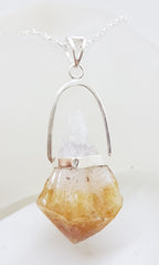Sterling Silver Very Large Natural Free Form Citrine Crystal Pendant on Silver Chain