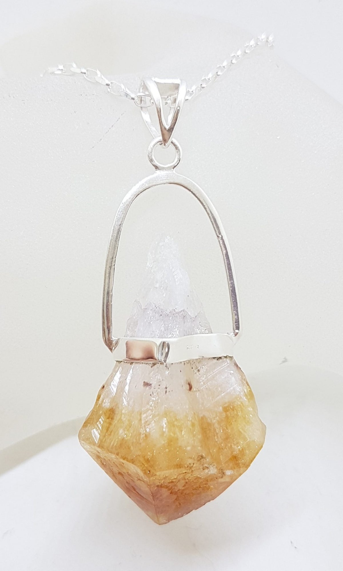 Sterling Silver Very Large Natural Free Form Citrine Crystal Pendant on Silver Chain