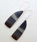 Sterling Silver Large Unusual Shaped Black Banded Onyx Drop Earrings