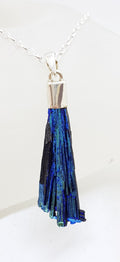 Sterling Silver Black Titanium Kyanite Pendant on Silver Chain - Vibrant Blue