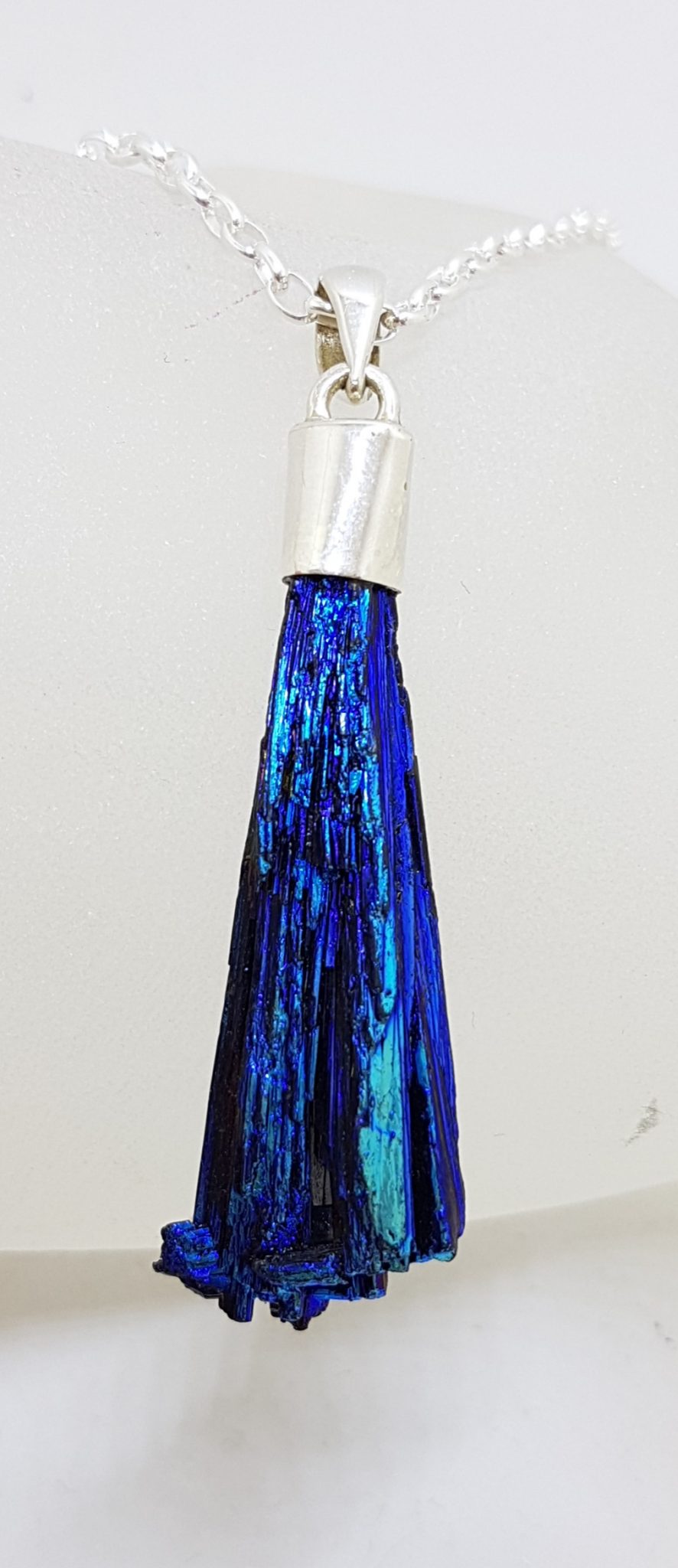 Sterling Silver Black Titanium Kyanite Pendant on Silver Chain - Vibrant Blue