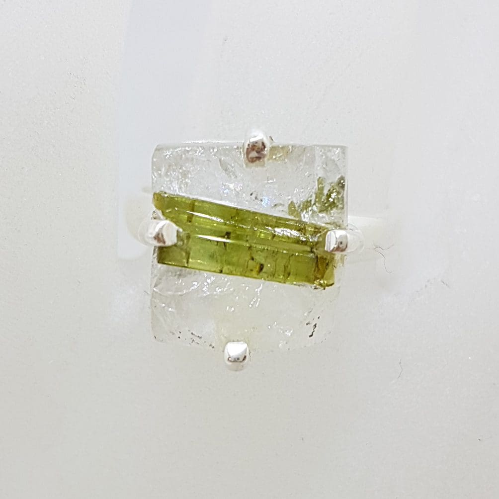 Sterling Silver Square Tourmaline Claw Set Ring