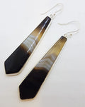 Sterling Silver Long Tie Shaped Black Banded Onyx Drop Earrings