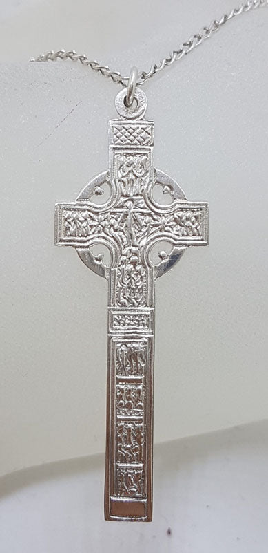 Sterling Silver Large Ornate Celtic Cross Pendant on Silver Chain