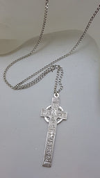 Sterling Silver Large Ornate Celtic Cross Pendant on Silver Chain