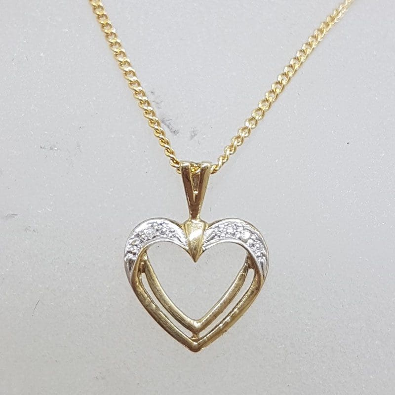 9ct Yellow Gold with Diamond Heart Pendant on Gold Chain