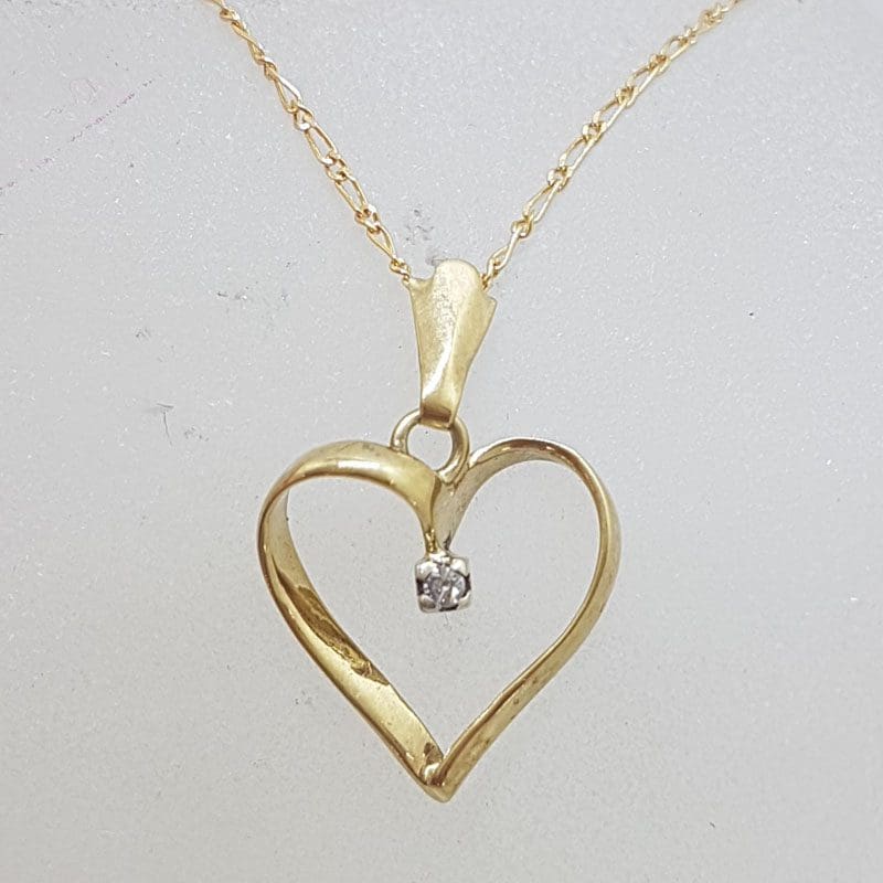 9ct Yellow Gold with Diamond Heart Pendant on Gold Chain