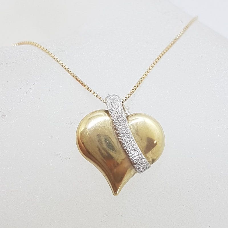 9ct Yellow Gold and White Gold Heart Pendant on Gold Chain