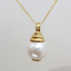 9ct Yellow Gold White Ball Pendant on Gold Chain