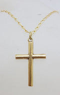 9ct Yellow Gold Plain Cross / Crucifix Pendant on Gold Chain