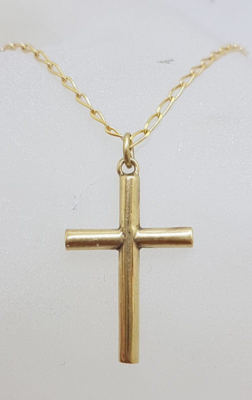 9ct Yellow Gold Plain Cross / Crucifix Pendant on Gold Chain