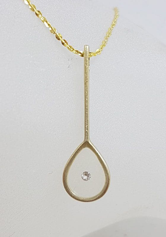 9ct Yellow Gold Diamond Tennis Racket Pendant / Charm