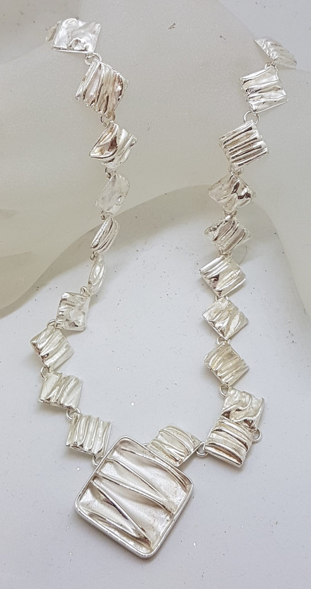Sterling Silver Crinkle Cut Design Collier Necklace / Chain