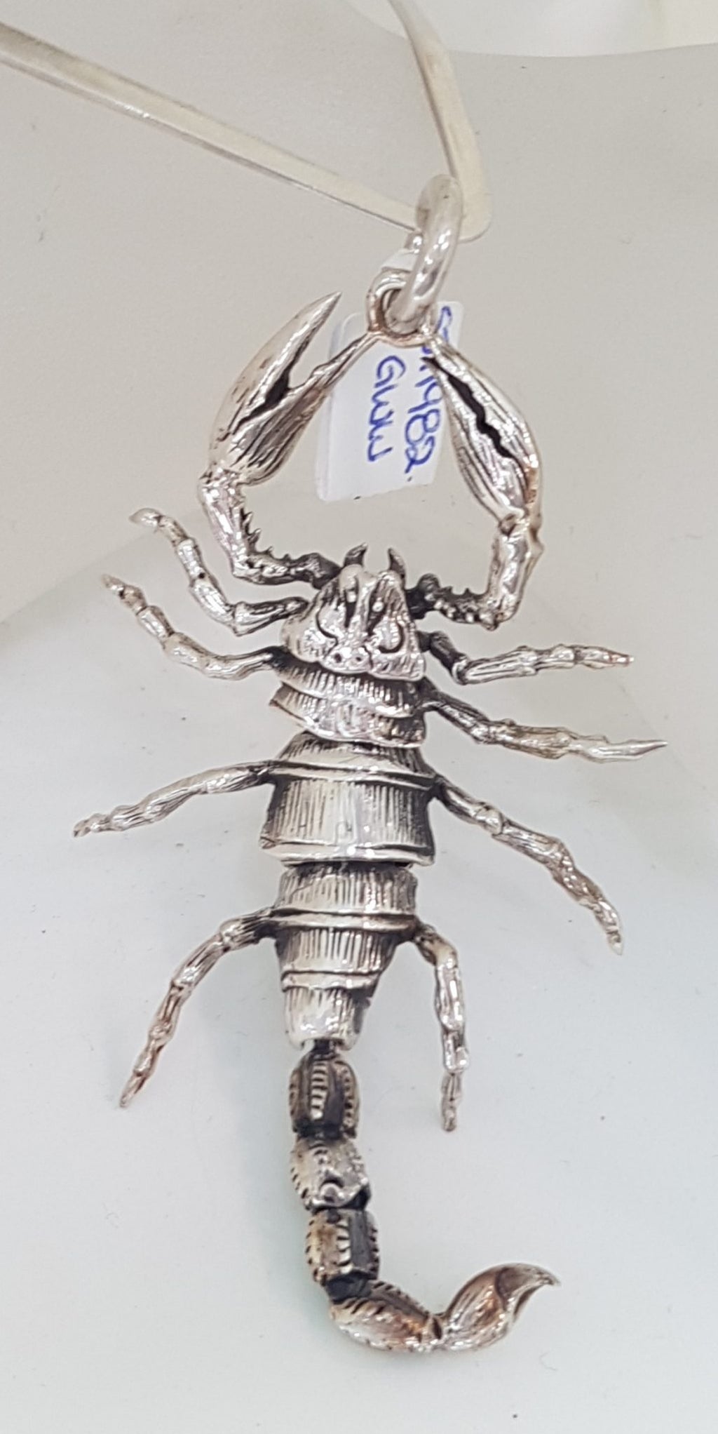 Sterling Silver Large Jointed Scorpio Pendant on Sterling Silver Choker Chain