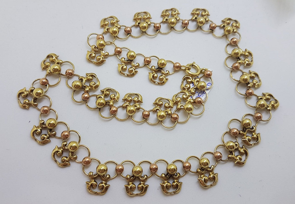 14ct Yellow & Rose Gold Ornate Collier Necklace Chain - Antique / Vintage Handmade : Horwath-Macho Vienna