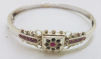 Sterling Silver Ornate Natural Ruby with Marcasite Hinged Bangle