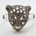 Sterling Silver Very Large Natural Ruby with Marcasite Panther / Cat / Puma Head Hinged Bangle
