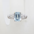 14ct White Gold Rectangular Topaz with Ornate Set Diamond Ring