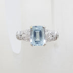 14ct White Gold Rectangular Topaz with Ornate Set Diamond Ring