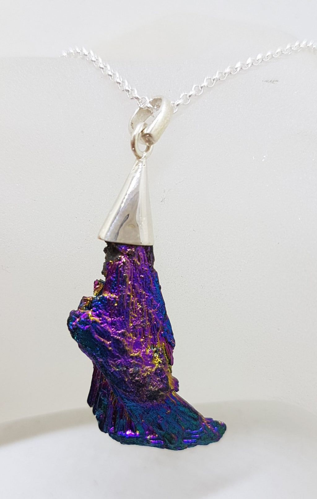 Sterling Silver Black Titanium Kyanite Pendant on Silver Chain – Vibrant Purple with Multi-Colours