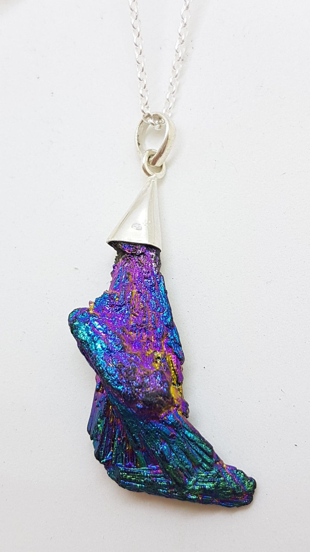 Sterling Silver Black Titanium Kyanite Pendant on Silver Chain – Vibrant Purple with Multi-Colours