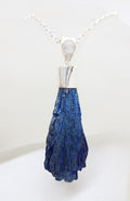 Sterling Silver Black Titanium Kyanite Pendant on Silver Chain – Blue with Moonstone