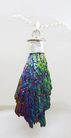 Sterling Silver Black Titanium Kyanite Pendant on Silver Chain – Rainbow / Peacock Colours