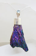 Sterling Silver Black Titanium Kyanite Pendant on Silver Chain – Purple with Topaz