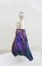 Sterling Silver Black Titanium Kyanite Pendant on Silver Chain – Purple with Topaz