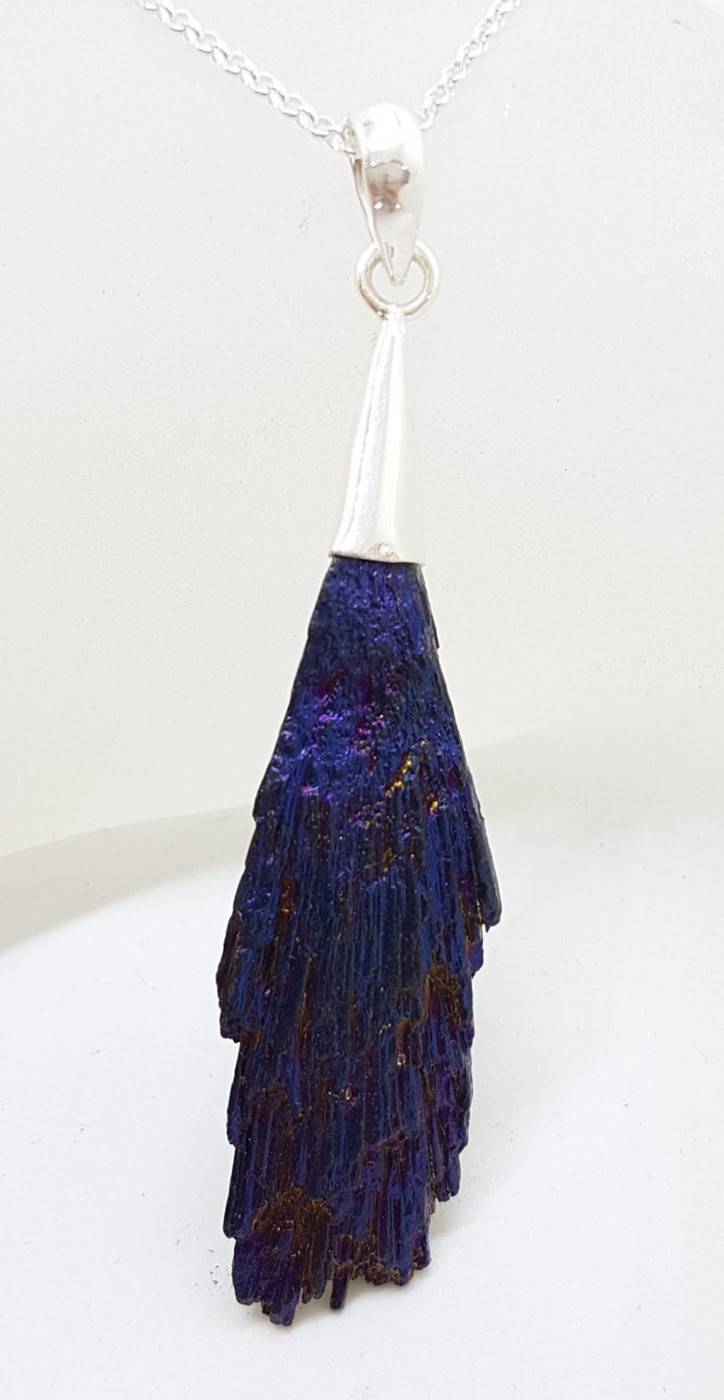 Sterling Silver Black Titanium Kyanite Pendant on Silver Chain – Purple