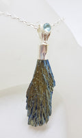 Sterling Silver Black Titanium Kyanite Pendant on Silver Chain – Yellow &amp; Blue with Topaz