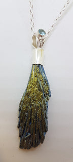 Sterling Silver Black Titanium Kyanite Pendant on Silver Chain – Yellow &amp; Blue with Topaz