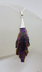 Sterling Silver Black Titanium Kyanite Pendant on Silver Chain – Yellow, Purple and Blue