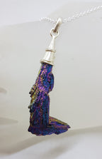 Sterling Silver Black Titanium Kyanite Pendant on Silver Chain – Purple and Blue L Shape