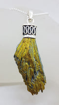 Sterling Silver Black Titanium Kyanite Pendant on Silver Chain – Vibrant Yellow