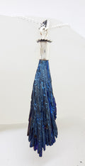 Sterling Silver Black Titanium Kyanite Pendant on Silver Chain – Long Blue