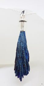 Sterling Silver Black Titanium Kyanite Pendant on Silver Chain – Long Blue