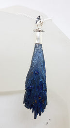 Sterling Silver Black Titanium Kyanite Pendant on Silver Chain – Long Blue