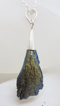 Sterling Silver Black Titanium Kyanite Pendant on Silver Chain – Blue/Yellow
