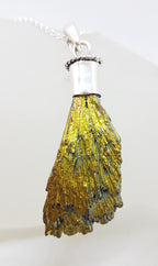 Sterling Silver Black Titanium Kyanite Pendant on Silver Chain - Blue, Green &amp; Bright Yellow