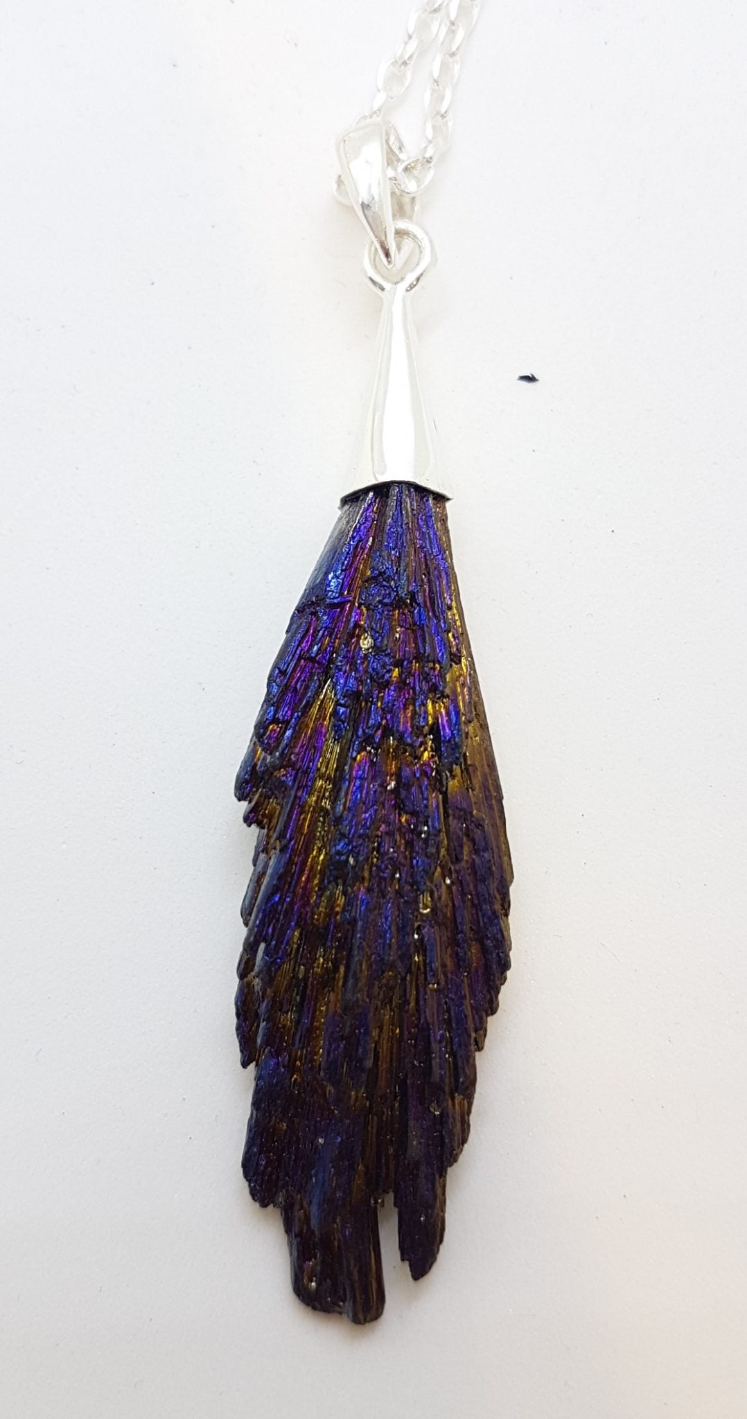 Sterling Silver Black Titanium Kyanite Pendant on Silver Chain - Purple