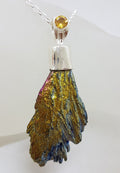 Sterling Silver Black Titanium Kyanite Pendant on Silver Chain - Bright Yellow with Citrine