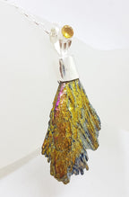 Sterling Silver Black Titanium Kyanite Pendant on Silver Chain - Bright Yellow with Citrine