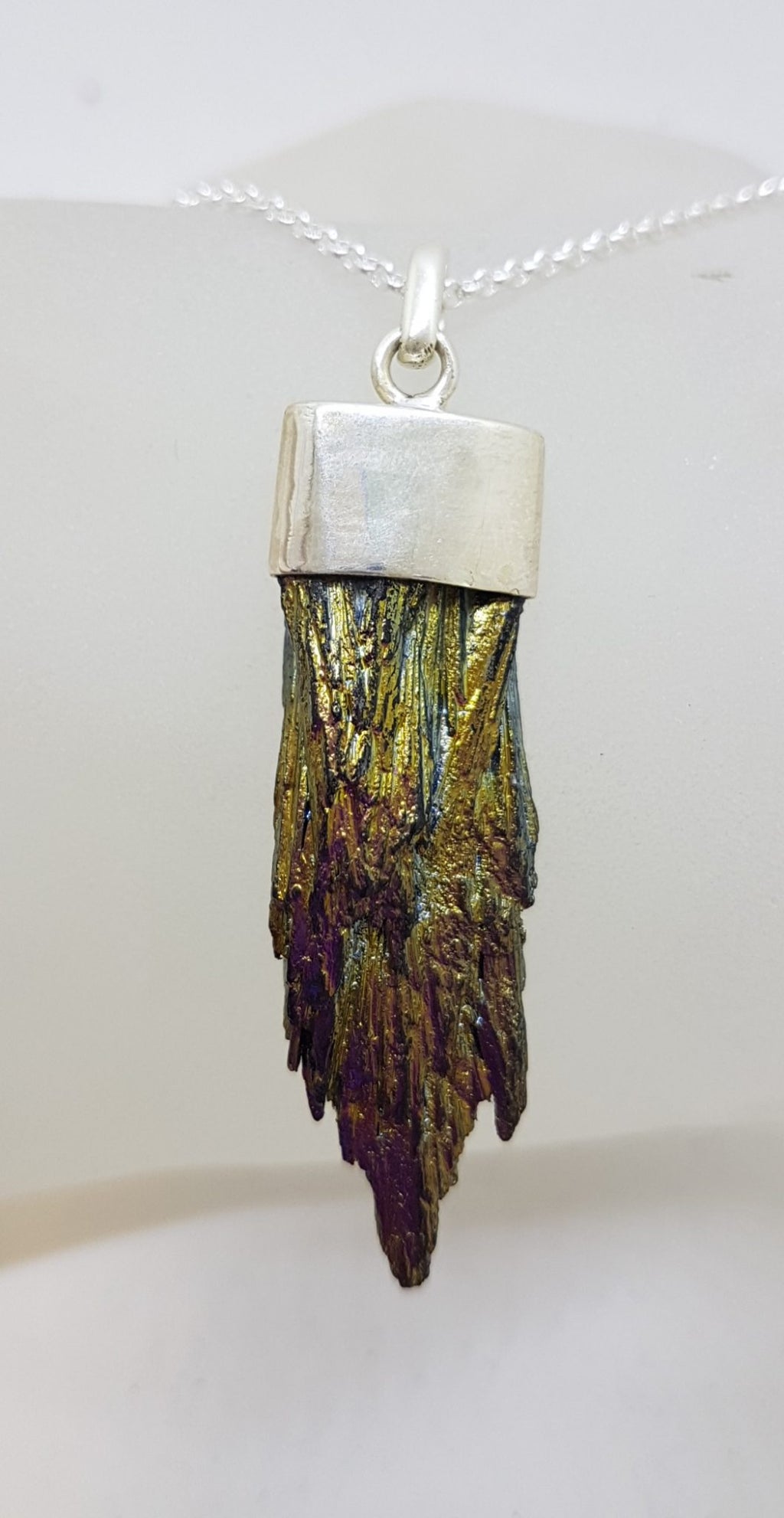 Sterling Silver Black Titanium Kyanite Pendant on Silver Chain – Purple with Yellow